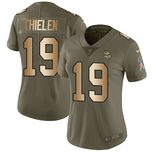 Nike Vikings #19 Adam Thielen Olive/Gold Women's Stitched NFL Limited Salute to Service Jersey